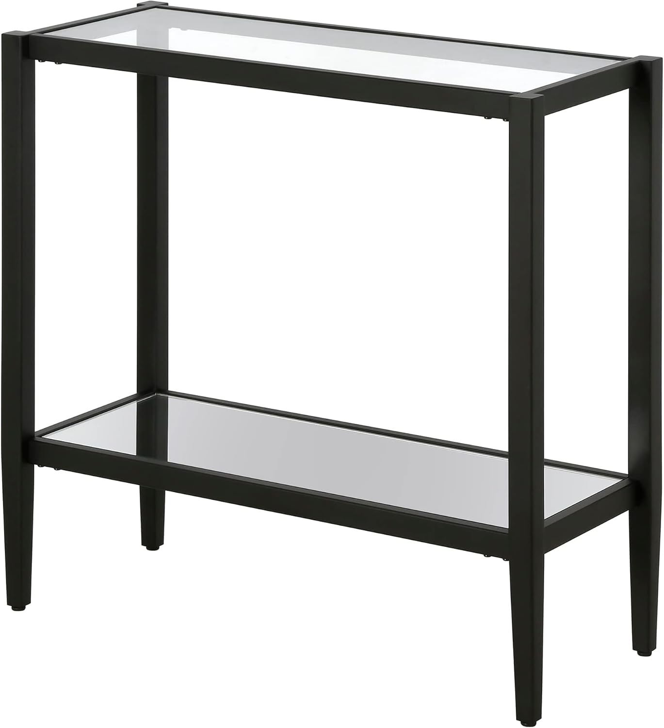 Henn&Hart 24" Wide Rectangular Side Table with Glass Shelf in Blackened Bronze, Table for Living