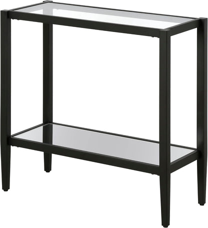 Henn&Hart 24" Wide Rectangular Side Table with Glass Shelf in Blackened Bronze, Table for Living
