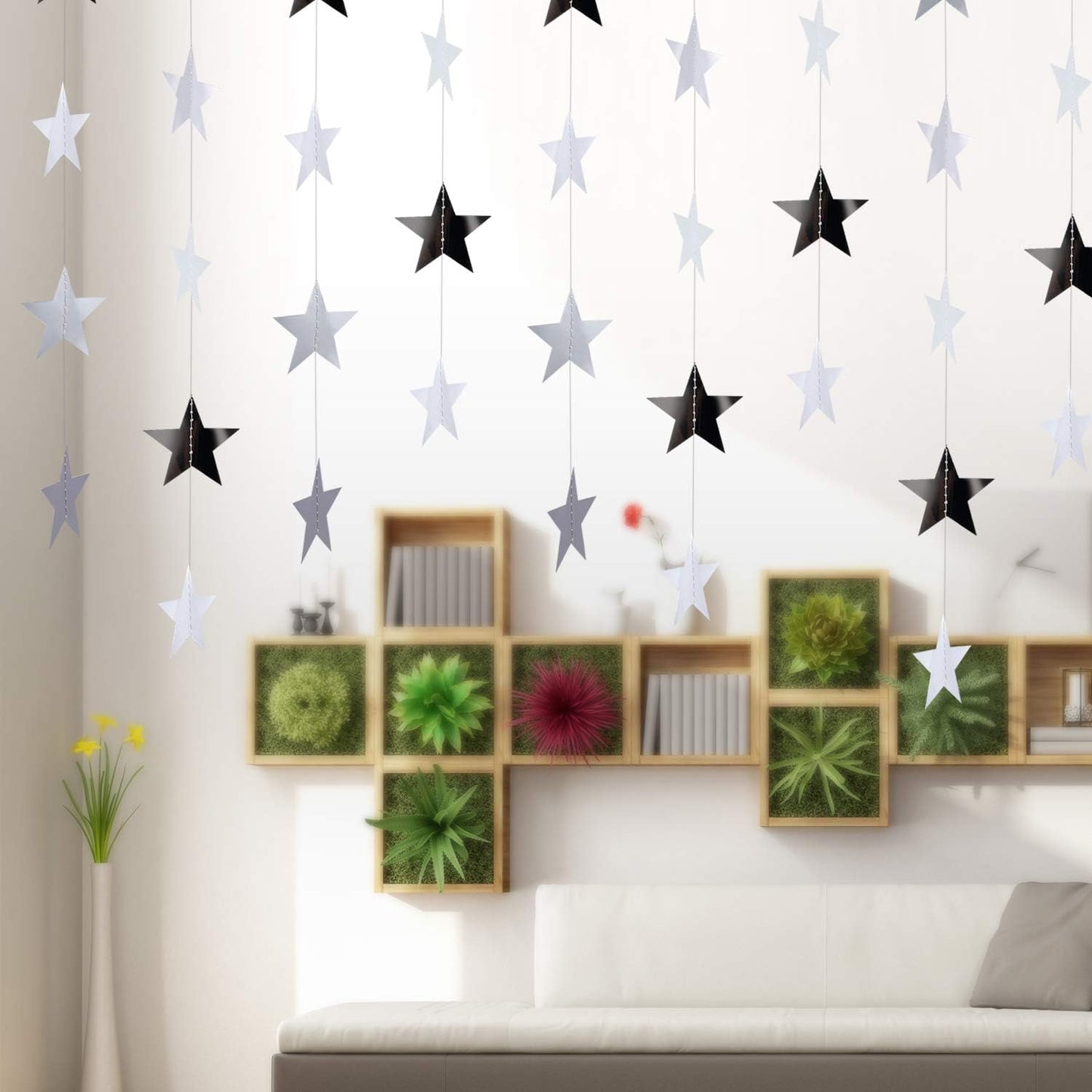Patelai Glitter Star Garland Banner Decor 130 Feet Star Hanging Bunting Banner Twinkle Backdrop for