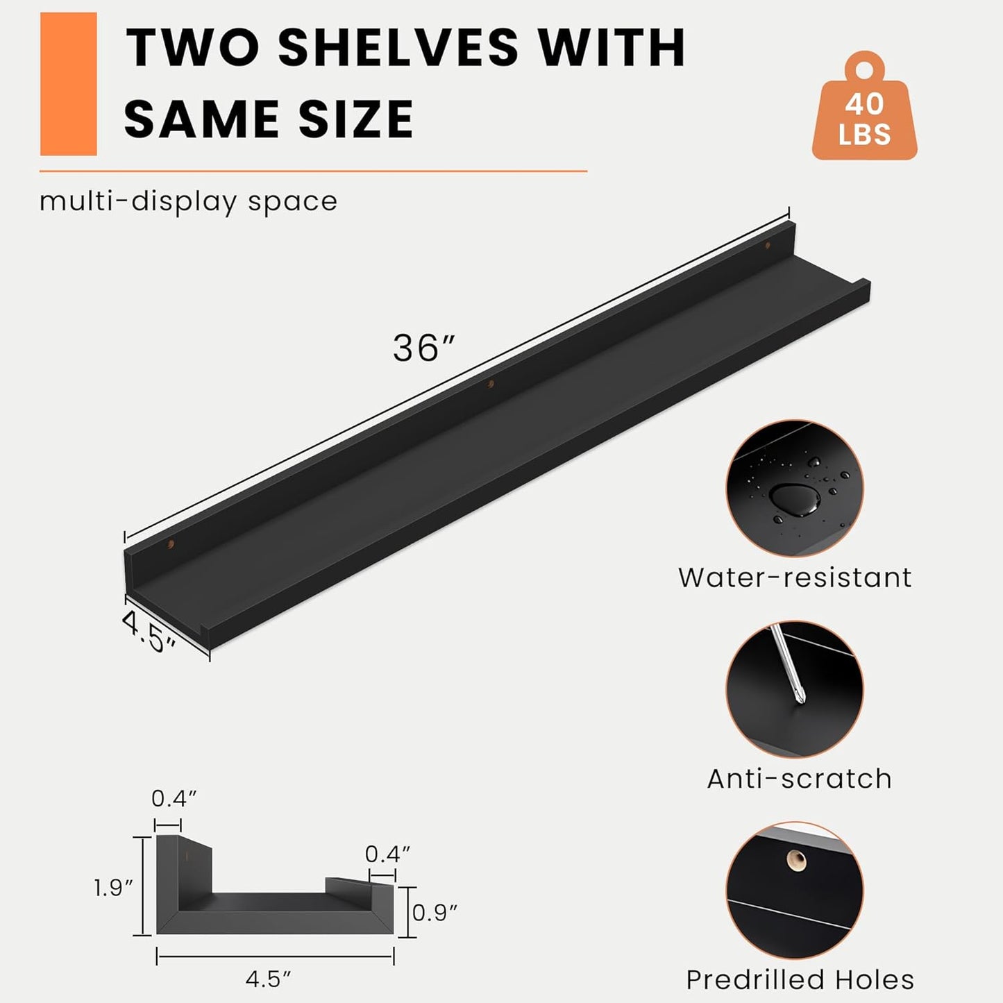 Heimlove Picture Ledge Shelf, Floating Shelves Set of 2, 36 Inches Picture Shelf for Wall with