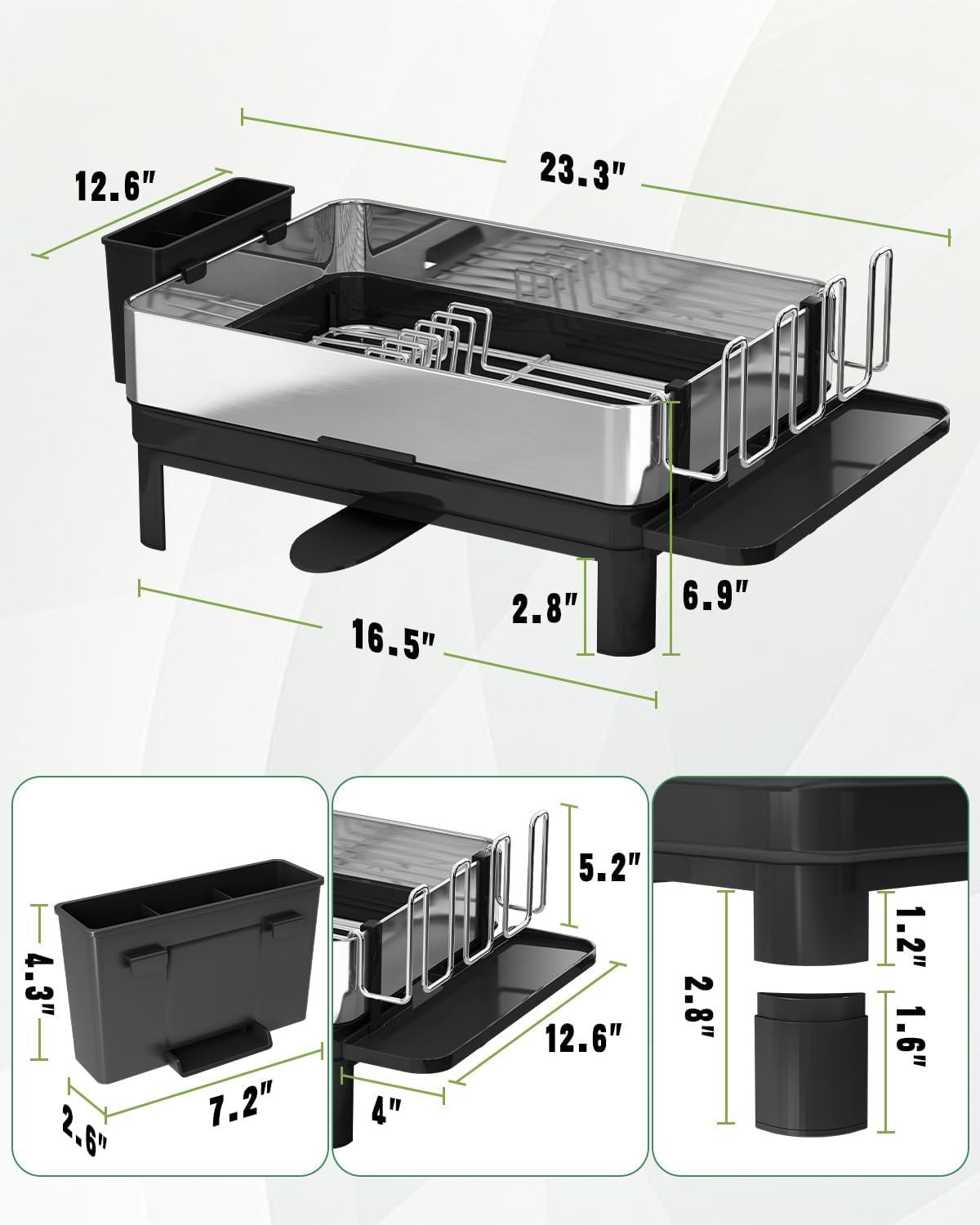 BOOSINY Stainless Steel Dish Drying Rack, Dish Racks for Kitchen Counter, Rust Proof Dish Drainer