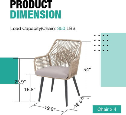Patiorama Patio Dining Chair Set of 4, Woven Rope Outdoor Dining Chairs w/Steel Frame, All-Weather