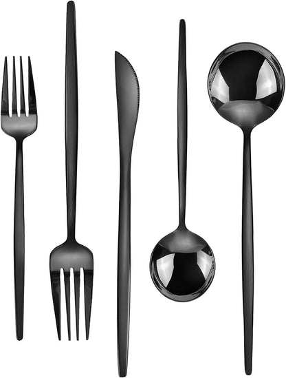 Black Silverware Set, KassKa 20 Pieces Flatware Cutlery Set, Stainless Steel Utensils Set Spoon