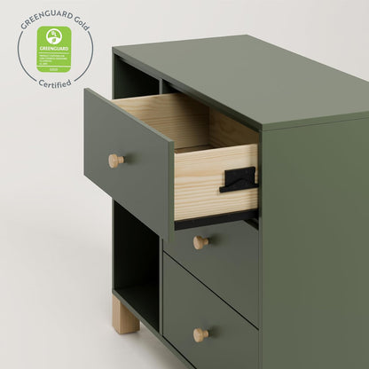 Storkcraft California 3 Drawer Combo Dresser (Olive with Driftwood) – GREENGUARD Gold Certified