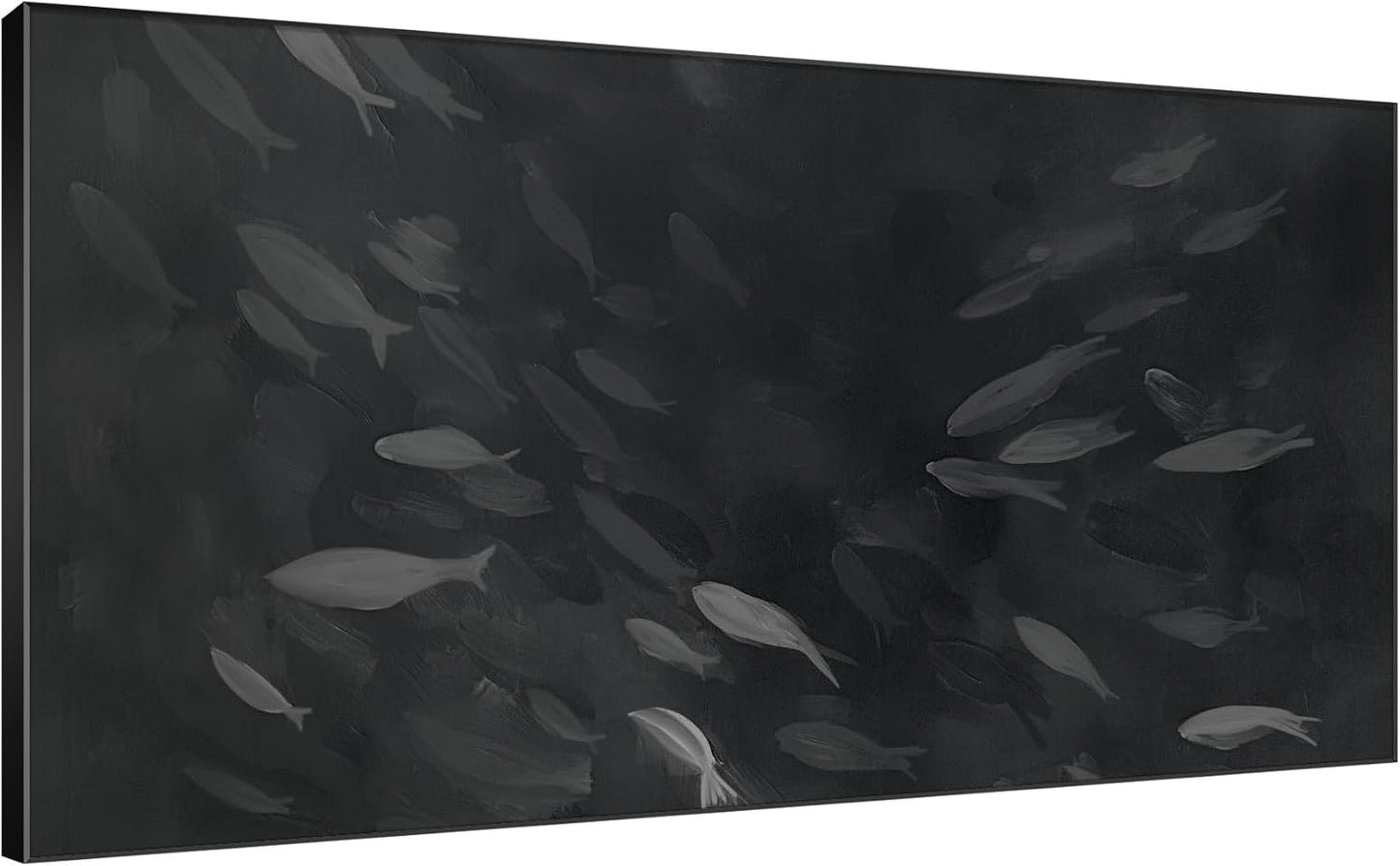 SIGNWIN 24"x46" Extra Large Framed Wall Art Monochrome Fish Silhouettes Illustration for Home