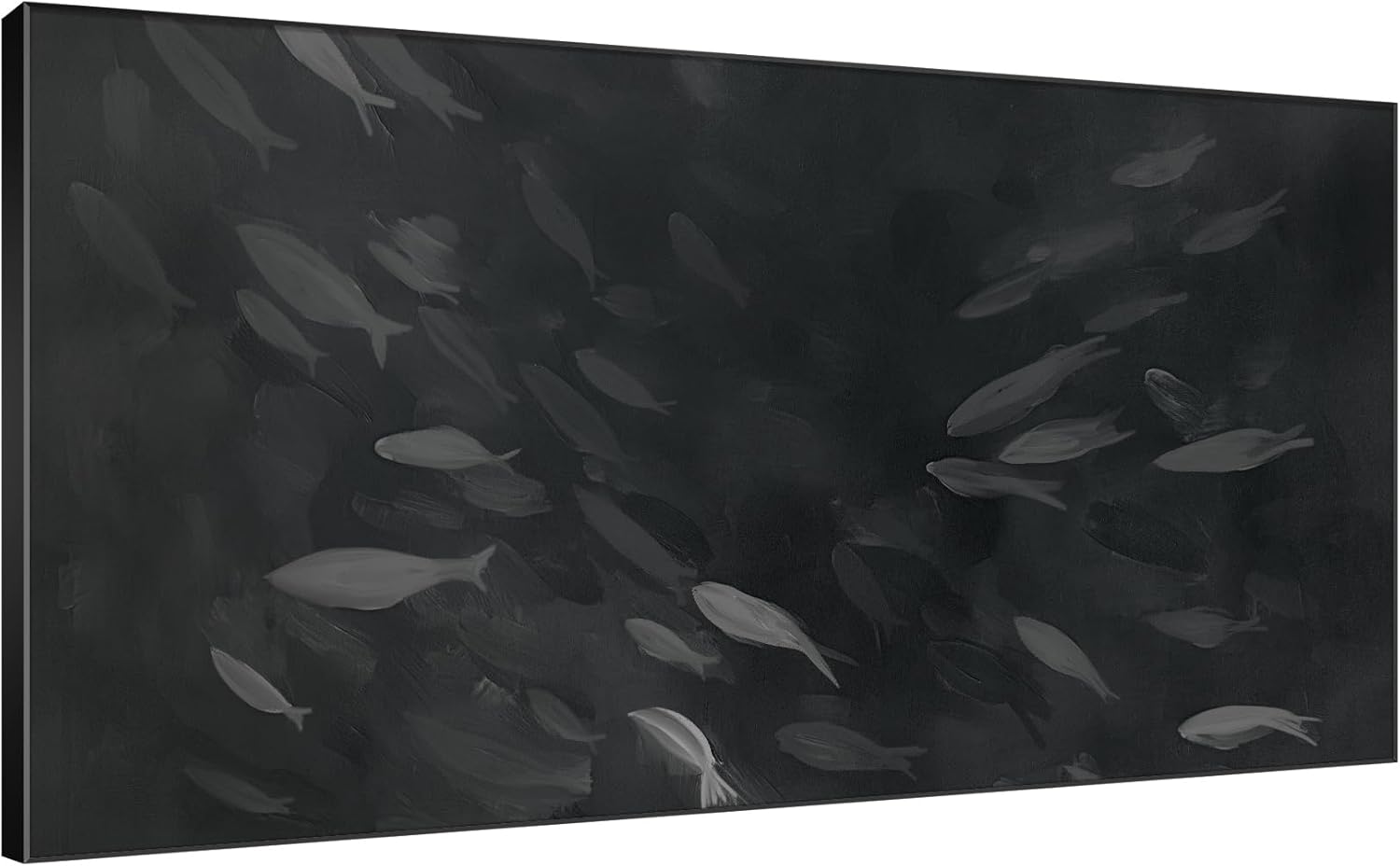 SIGNWIN 36"x72" Extra Large Framed Wall Art Monochrome Fish Silhouettes Illustration for Home