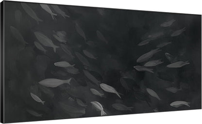 SIGNWIN 36"x72" Extra Large Framed Wall Art Monochrome Fish Silhouettes Illustration for Home