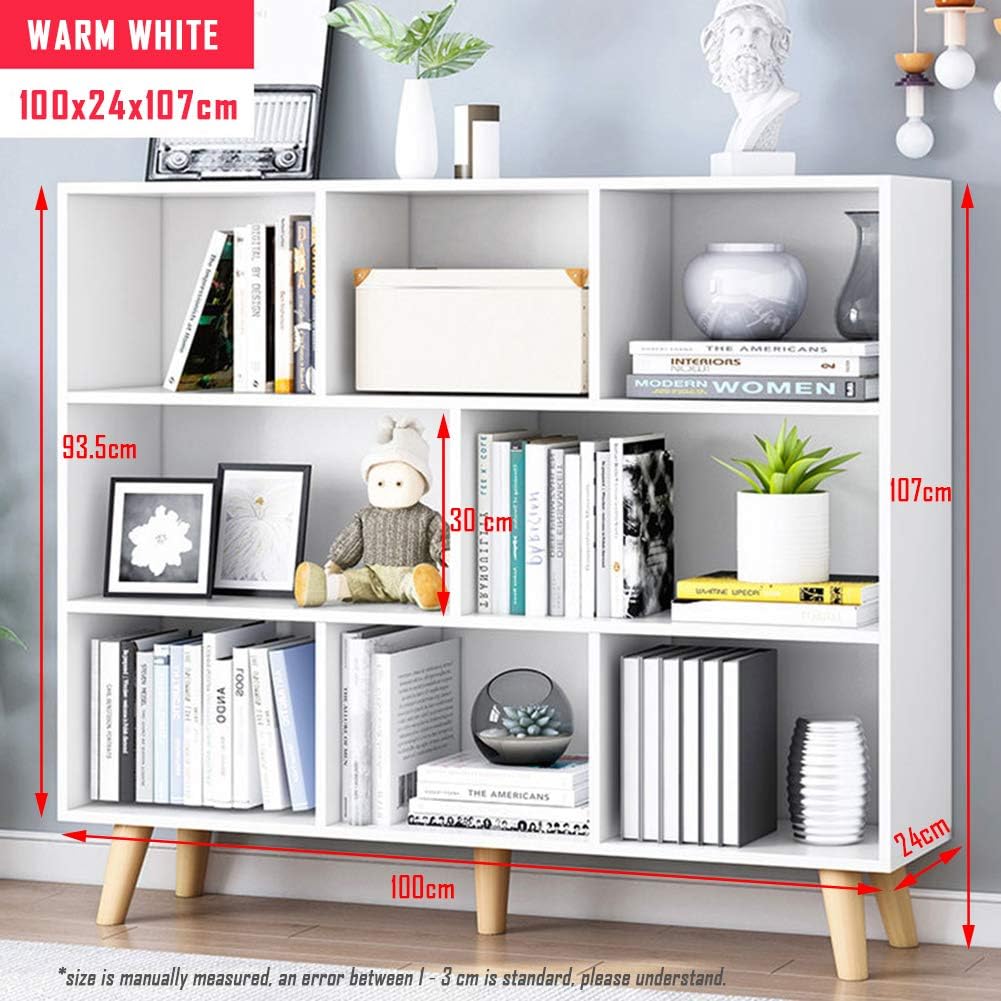 IOTXY Wooden Open Shelf Bookcase - 3-Tier Floor Standing Display Cabinet Rack with Legs, 8 Cubes