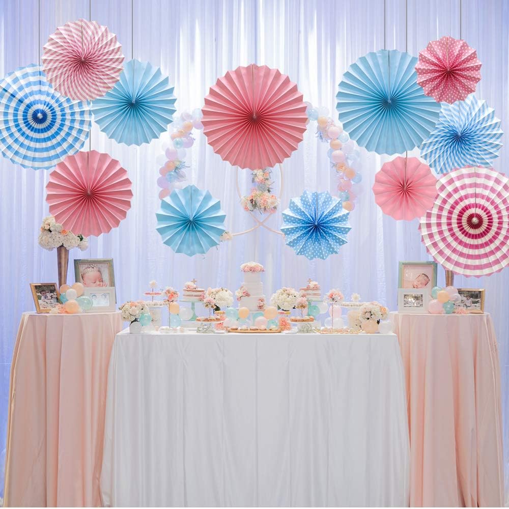 Hanging Paper Fans Party Set, Round Pattern Paper Garlands Decoration for Birthday Baby Boy Shower