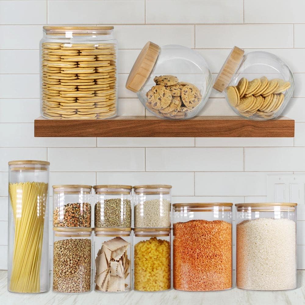 Glass Jars with Bamboo Lids (27oz in 6 Pack), Glass Food Jars and Canisters Sets, Food Storage