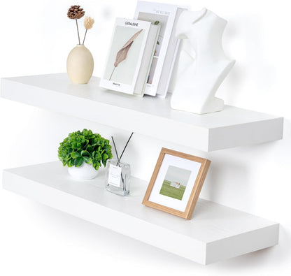 Deep Floating Shelves, 12'' Deep Rustic Large Floating Shelves Set of 2, White Shelves for Wall 36