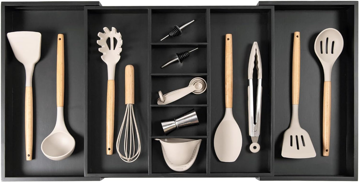 Adjustable Kitchen Drawer Organizer for Utensils and Junk, Food-Safe Contract Grade with 100%