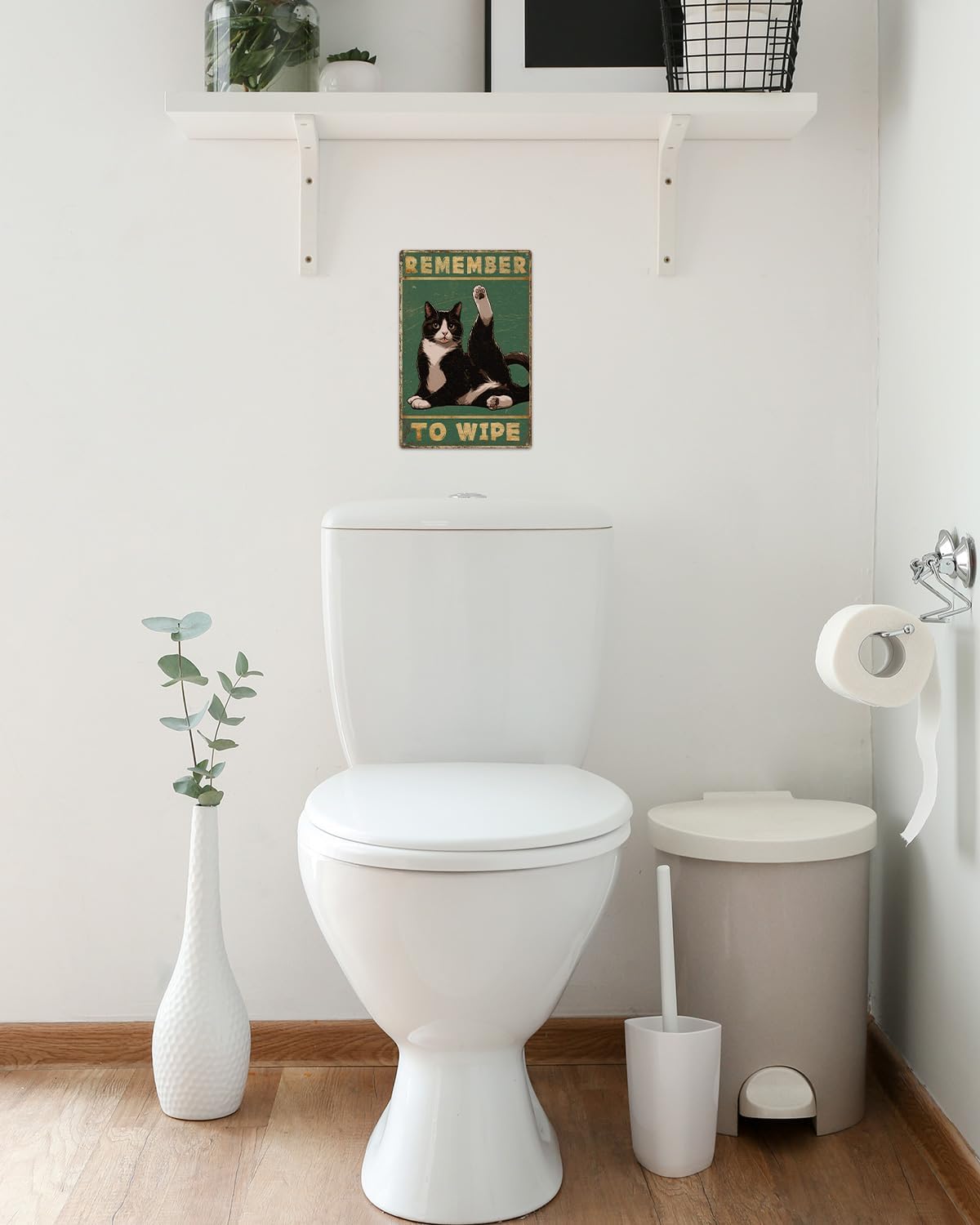 ALKB Bathroom Tuxedo Cat Sign - Remember to Wipe - Cat Lover Gift 8x12 Inch Vintage Metal Sign for