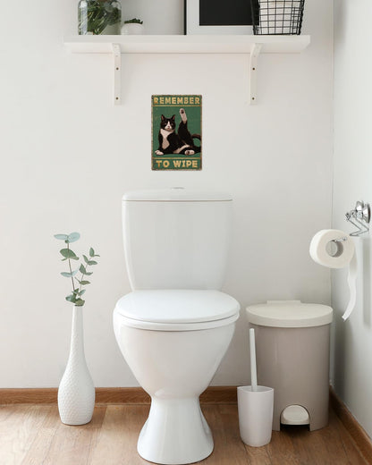 ALKB Bathroom Tuxedo Cat Sign - Remember to Wipe - Cat Lover Gift 8x12 Inch Vintage Metal Sign for