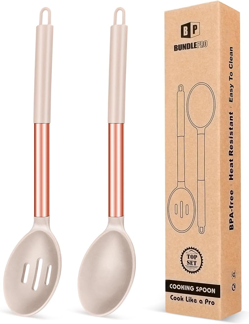 Pack of 2 Large Silicone Cooking Spoons,Non Stick Solid Basting Spoon,Heat-Resistant Kitchen