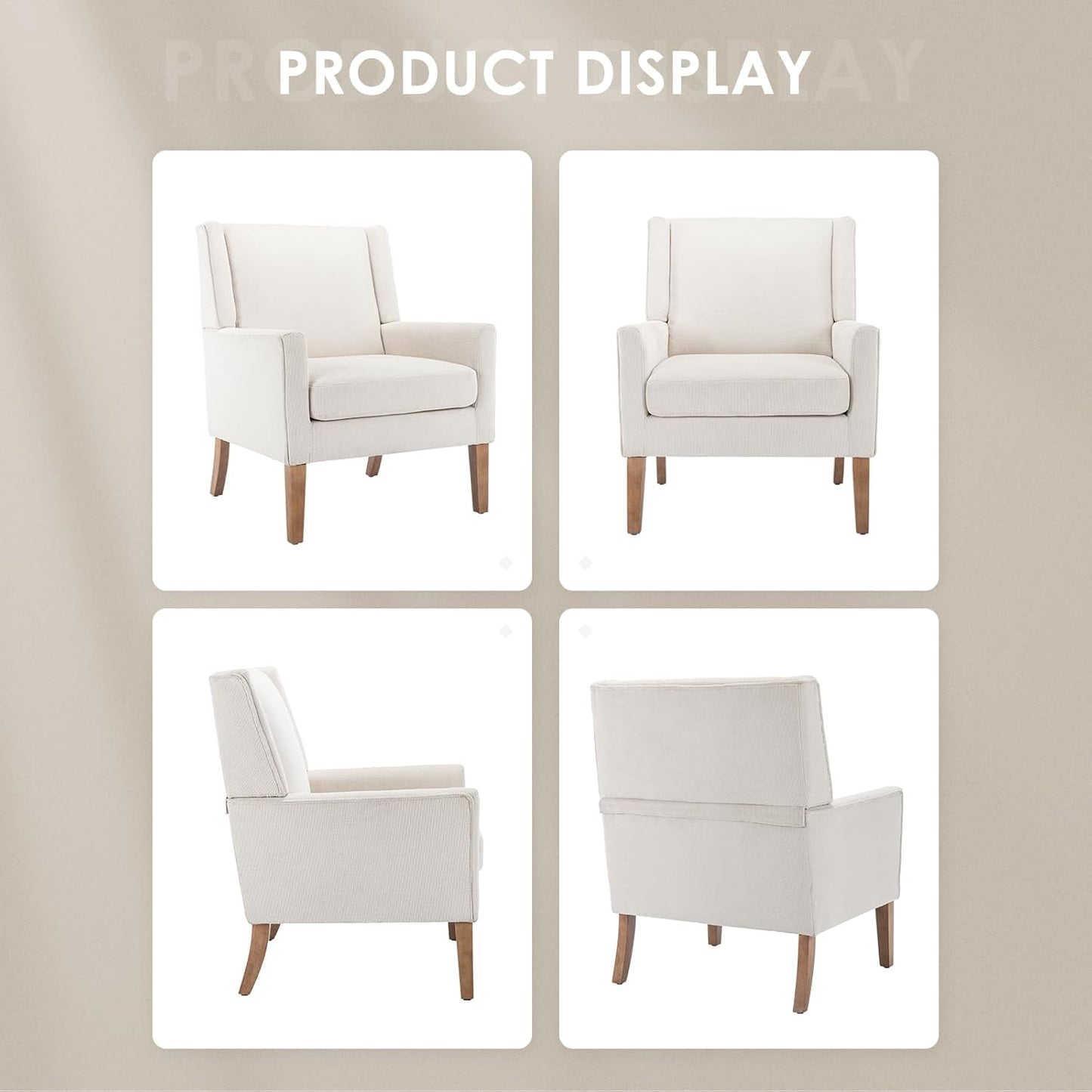COLAMY Modern Wingback Living Room Chair Set of 2, Upholstered Fabric Accent Armchair, Single Sofa