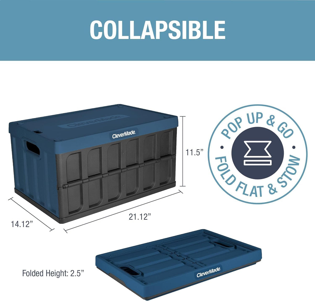 CleverMade Collapsible Storage Bins with Lids, 46L, 3 Pack, Obsidian