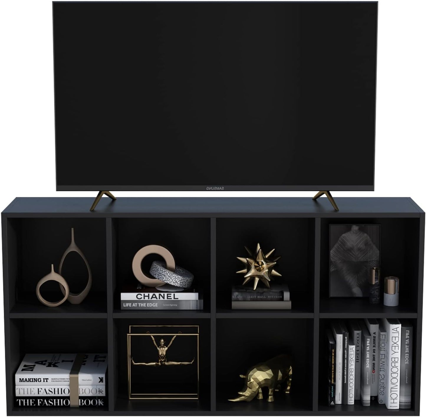 8-Cube Storage Shelf Bookcase - Wooden 4-Tier Floor Standing Open Bookshelf, Modern TV Stand up to