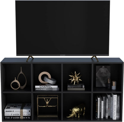 8-Cube Storage Shelf Bookcase - Wooden 4-Tier Floor Standing Open Bookshelf, Modern TV Stand up to