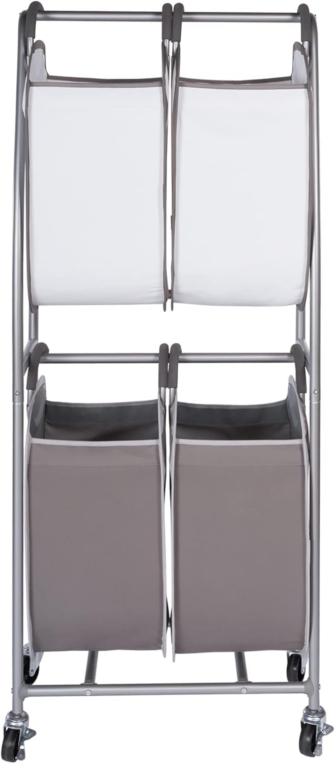 Neatfreak - 2 Tier Vertical Rolling Laundry Cart - Rolling Storage Cart On Wheels With 4 x Tote