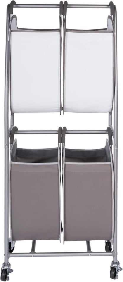 Neatfreak - 2 Tier Vertical Rolling Laundry Cart - Rolling Storage Cart On Wheels With 4 x Tote