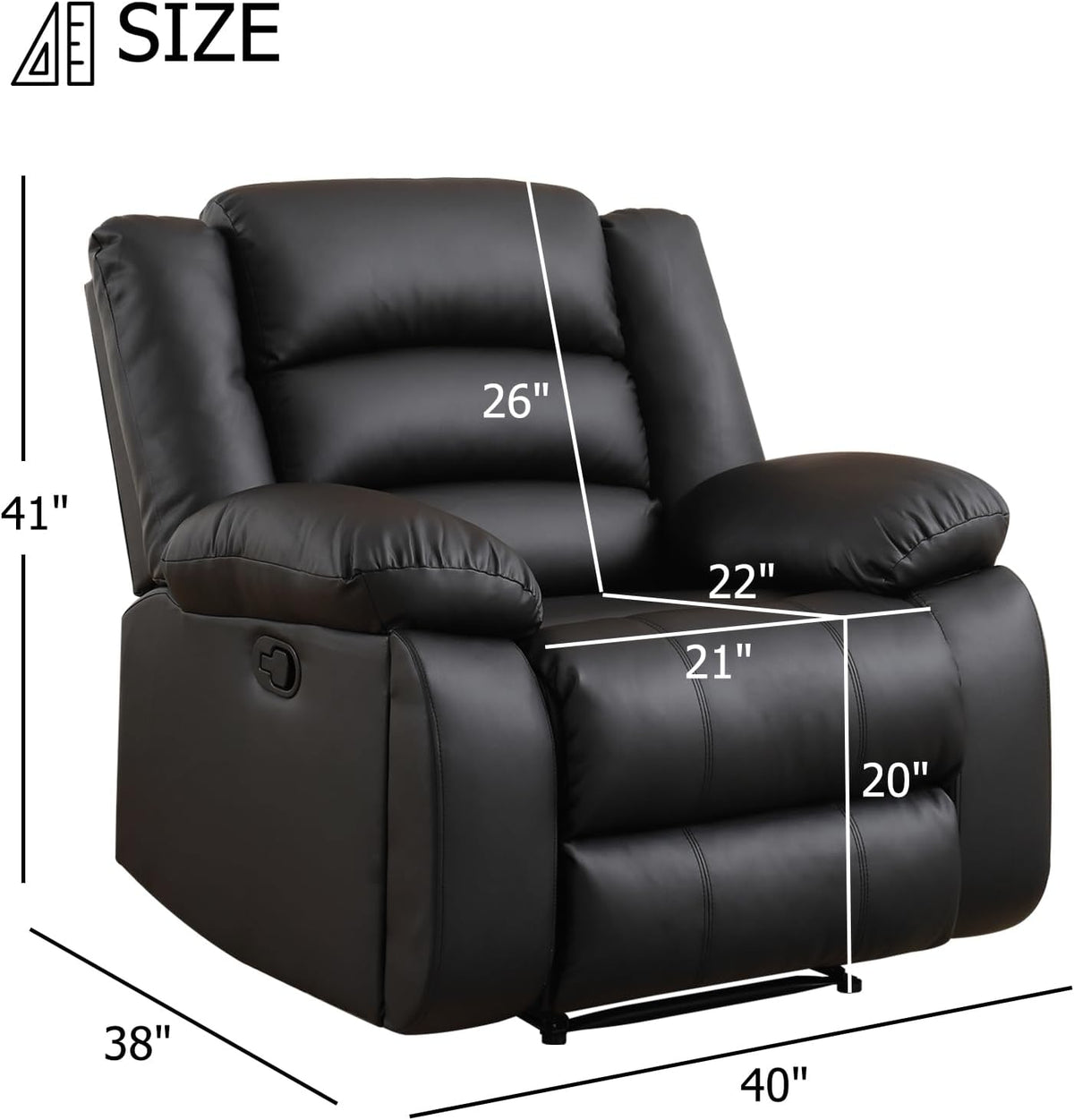 EBELLO Faux Leather Manual Recliner Chair, Single Reclining Sofa Chair Couch with 2 Concealed Cup