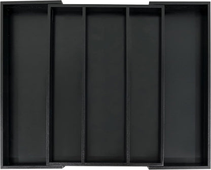 Utoplike Bamboo Drawer Organizer Kitchen Utensils, Adjustable Black Silverware Holder and Cutlery