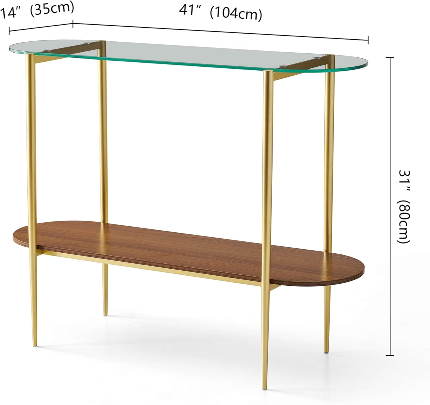 Oval Glass Console Table for Living Room, Foyer & Entrance, 2-Tiers Mid-Century Modern Sofa Table
