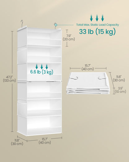 SONGMICS Hanging Closet Organizer, 6-Tier Fabric Storage Shelf, Separable Closet Hanging Shelf with