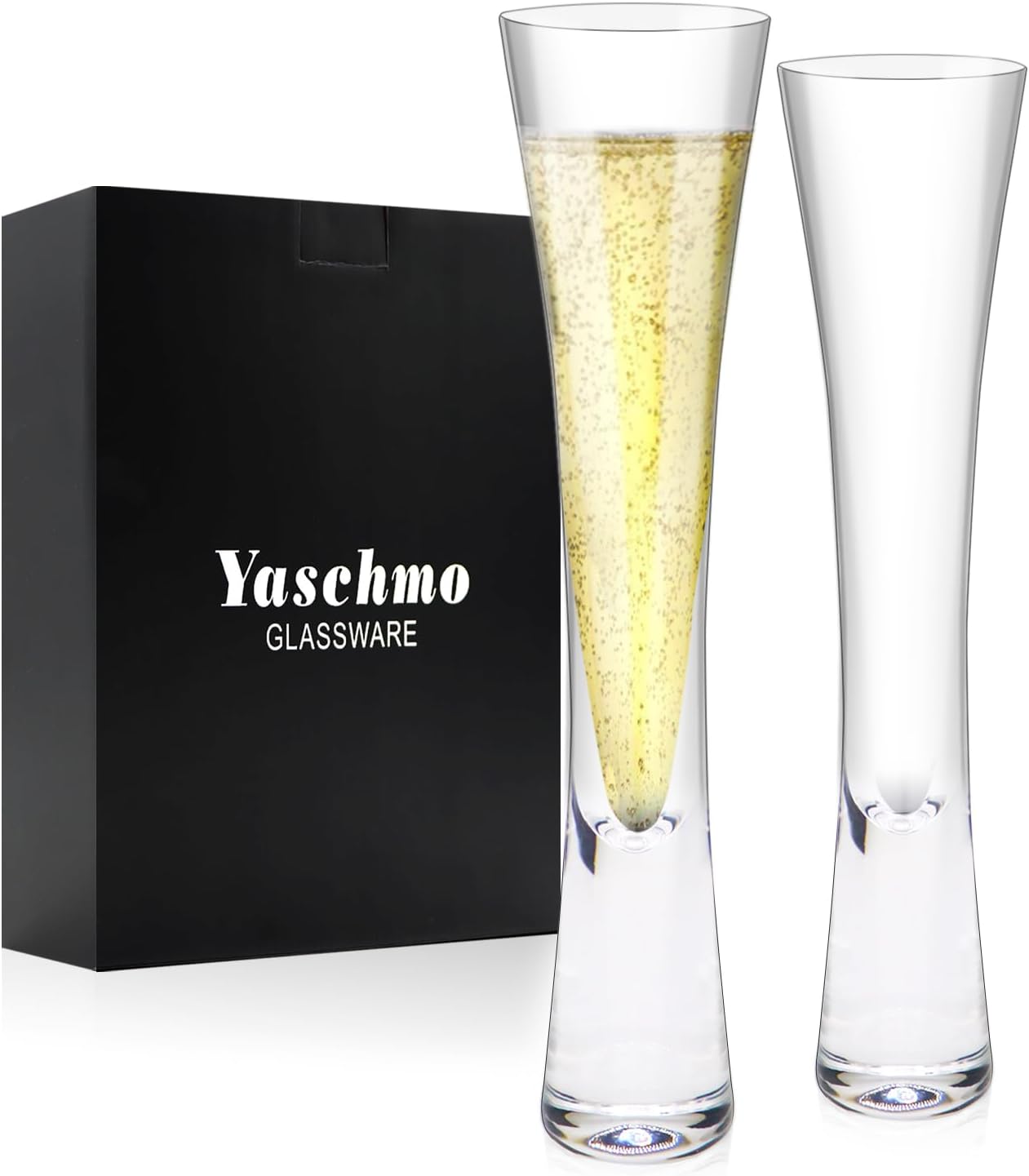 Champagne Flutes Set of 2, Hand Blown Crystal Champagne Glasses, Modern Unique Design, Lead-Free