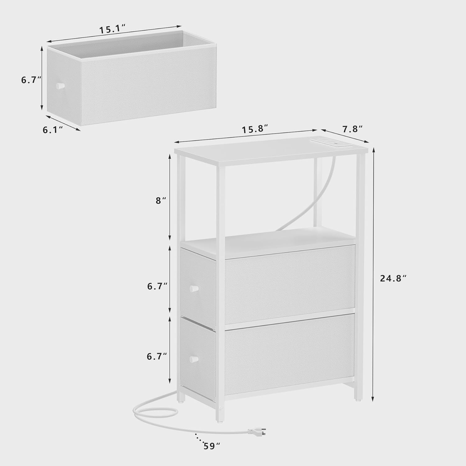 TUTOTAK Small Narrow LED End Table with Charging Station, Side Table Outlets, Nightstand with 2