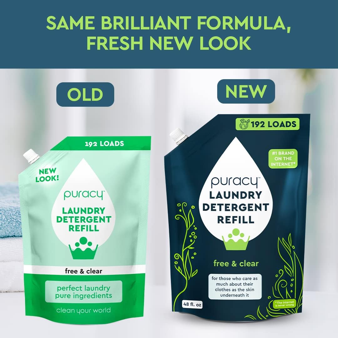Puracy Laundry Detergent Refill - Enzyme-Powered Liquid Detergent Concentrate, Natural Laundry