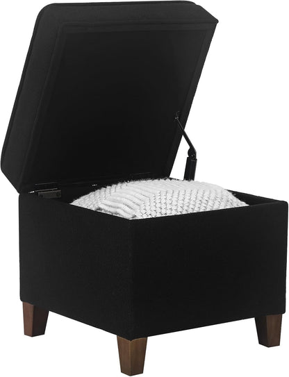 Adeco 17.5" Square Fabric Ottoman with Storage - Upholstered Cotton Linen Foot Rest - Flip Top