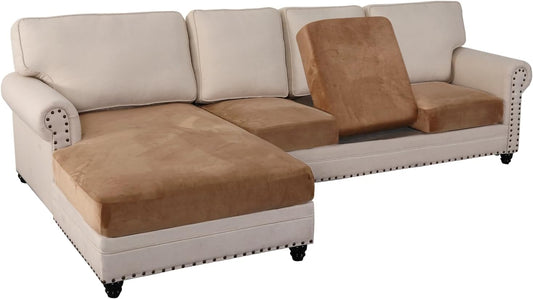 PrinceDeco Sectional Couch Covers 4 Pieces Couch Covers for Sofa Velvet Separate Couch Cover L