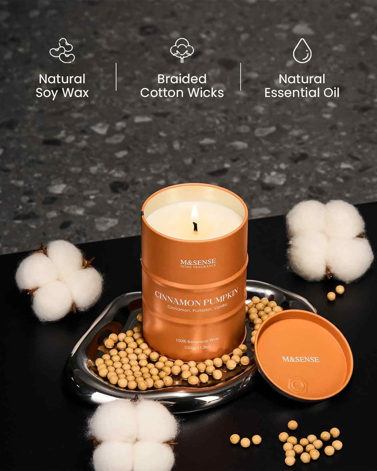 M&SENSE Cinnamon Pumpkin Scented Candles Natural Non Toxic, Aromatherapy Candle for Stress Relief