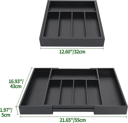 VaeFae Premium Bamboo Drawer Organizer, Expandable Silverware Drawer Organizer, Cutlery Tray with