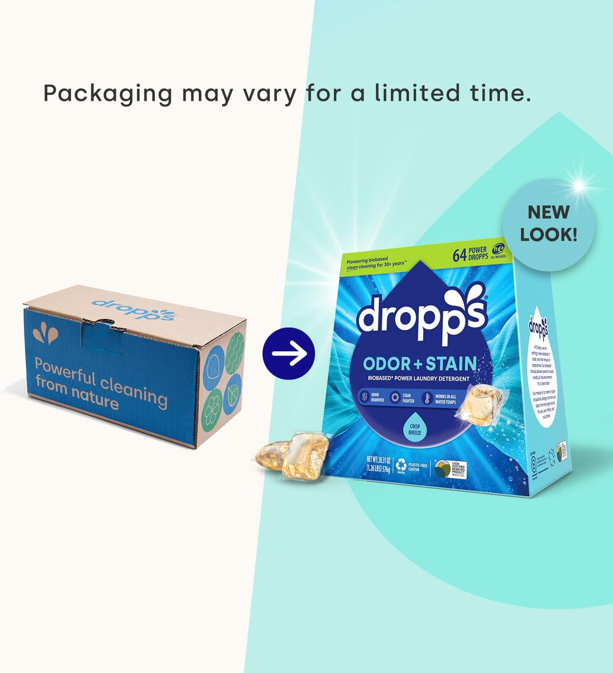 Dropps Odor & Stain Biobased Power Laundry Detergent Pods, Crisp Breeze (140 Pods) - HE Compatible