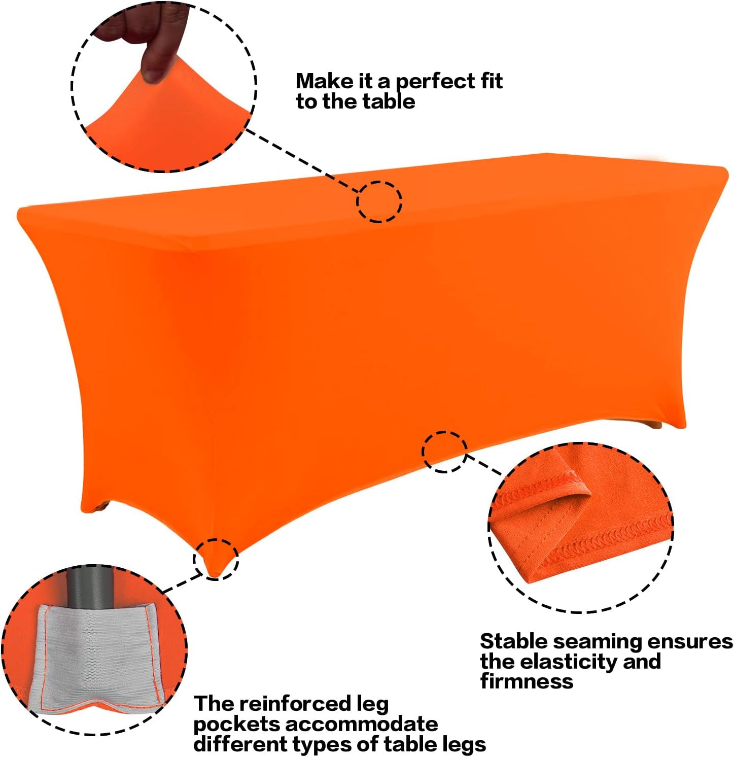 IVAPUPU 4FT Table Cloth for Rectangular Fitted Events Stretch Orange Table Covers Washable Cover