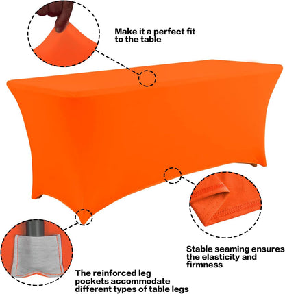 IVAPUPU 4FT Table Cloth for Rectangular Fitted Events Stretch Orange Table Covers Washable Cover