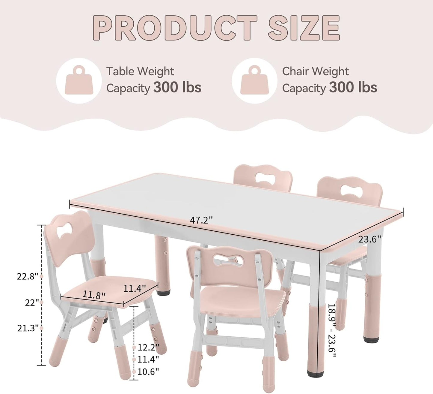Kids Study Table and Chairs Set, Height Adjustable Toddler Table and Chair Set for Kids Ages 3-8