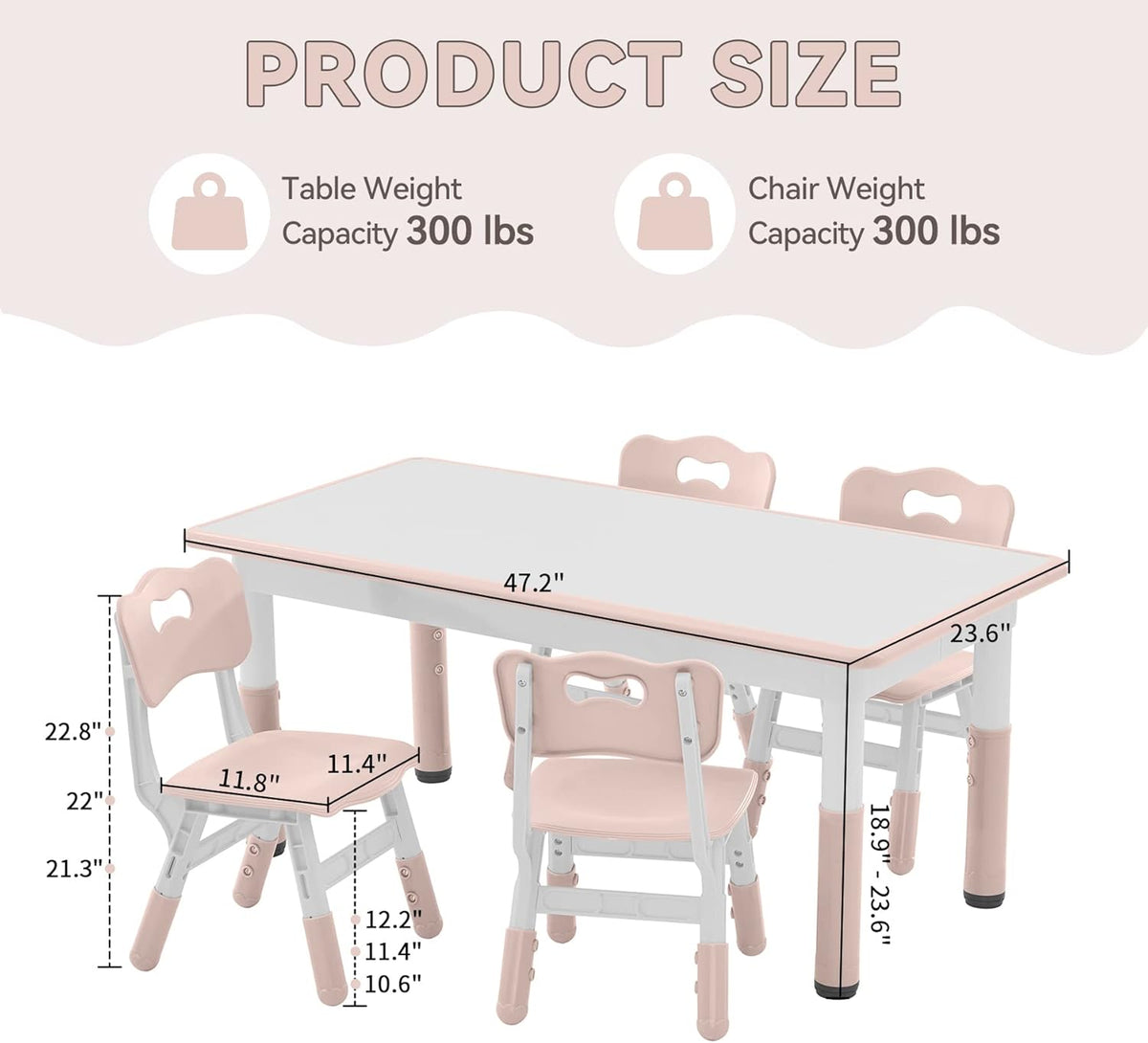 Kids Study Table and Chairs Set, Height Adjustable Toddler Table and Chair Set for Kids Ages 3-8
