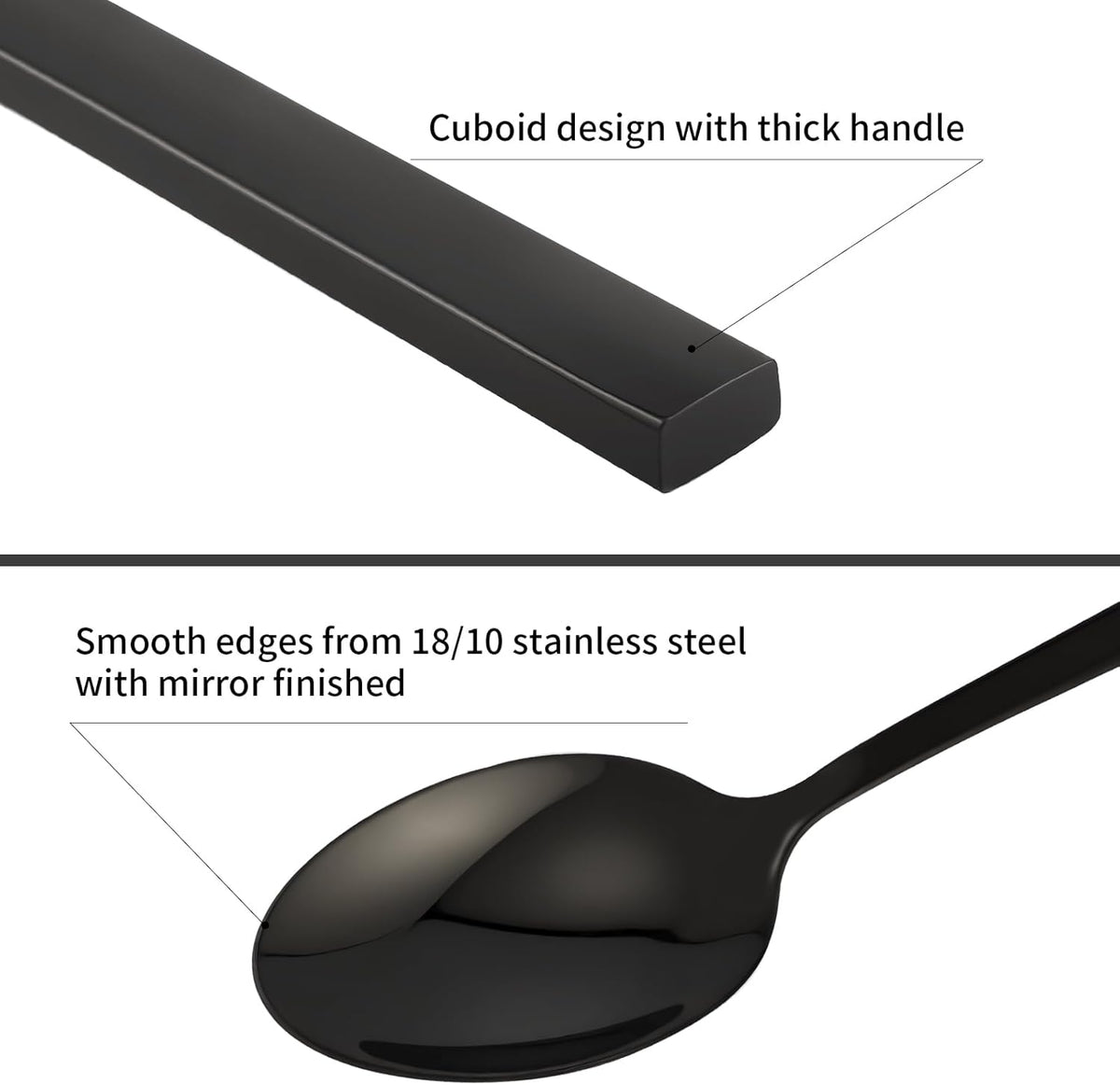 Stainless Steel Flatware Set Hand Forged 18/10 Silverware Set Mirror Black Cutlery Set with Cuboid