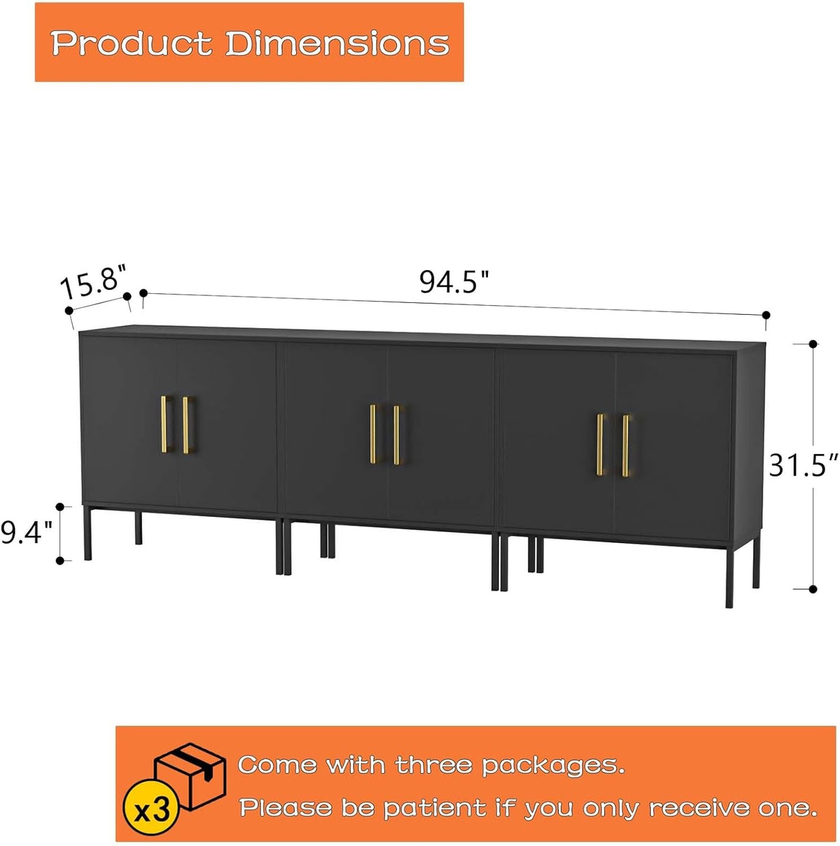 LYNSOM TV Stand for 85 Inch TV, Media Entertainment Center Console Table, 3 Cabinets, TV Console