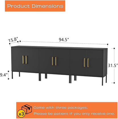 LYNSOM TV Stand for 85 Inch TV, Media Entertainment Center Console Table, 3 Cabinets, TV Console