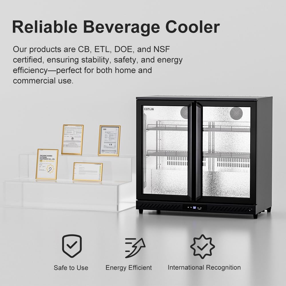 COTLIN 36" W Back Bar Cooler Beer Fridge Undercounter Refrigerator with LOW-E Glass Free Standing