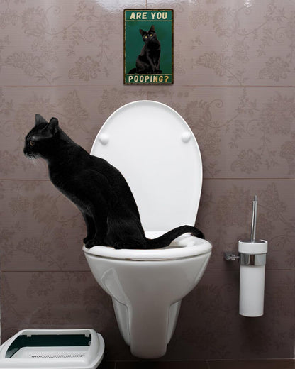 ALKB Funny Black Cat Sign Are You Pooping Metal Signs Black Cat Gift Vintage Bathroom Wall Decor 8