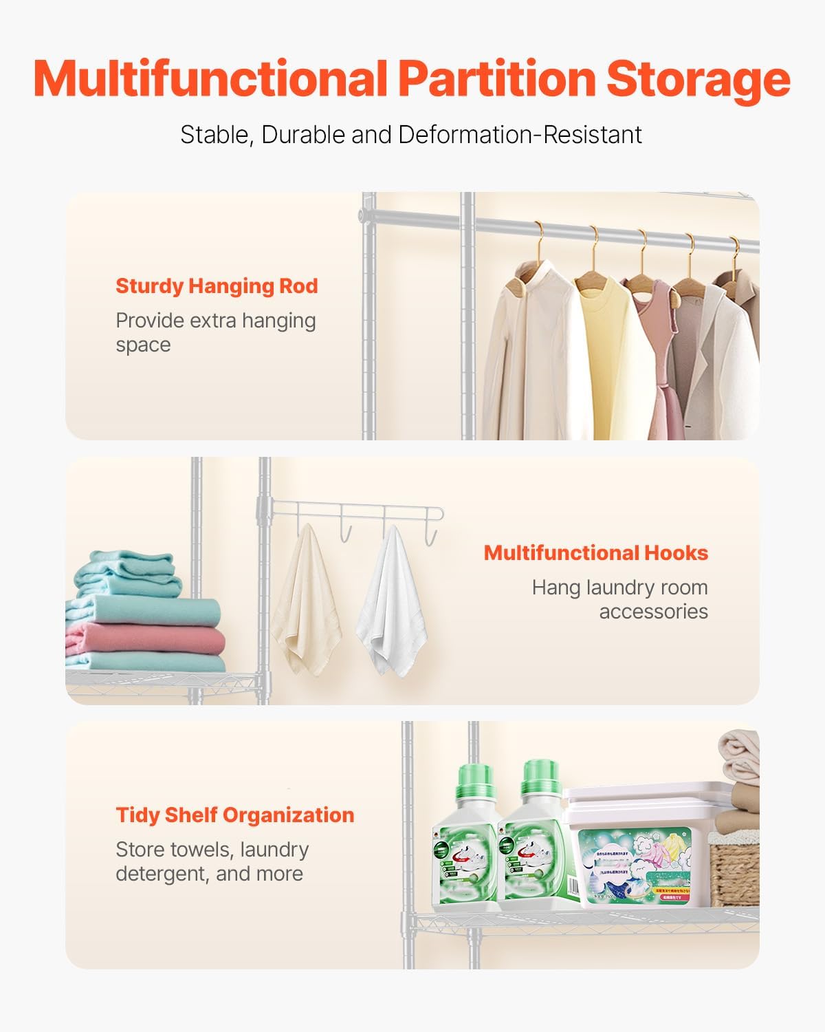 VEVOR Over The Washer and Dryer Storage Shelf, 5 Tier Laundry Room Drying Rack with Hanger Rod and