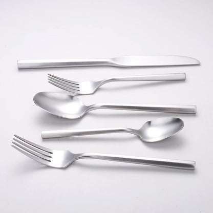 Matte Silverware Set Silver Flatware Set with Hexagon Handle 20 Pieces 18/0 Stainless Steel Cutlery