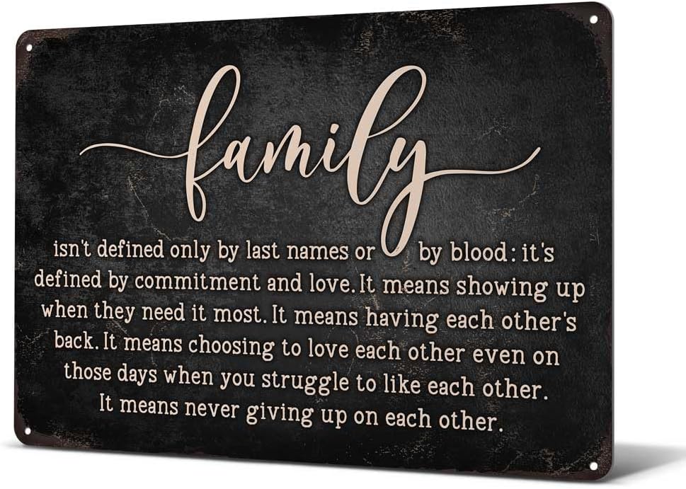 Heuhuww Family Isn't Defined Only By Last Names or By Blood Tin Sign for Home Office Room Wall
