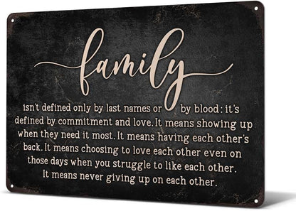 Heuhuww Family Isn't Defined Only By Last Names or By Blood Tin Sign for Home Office Room Wall